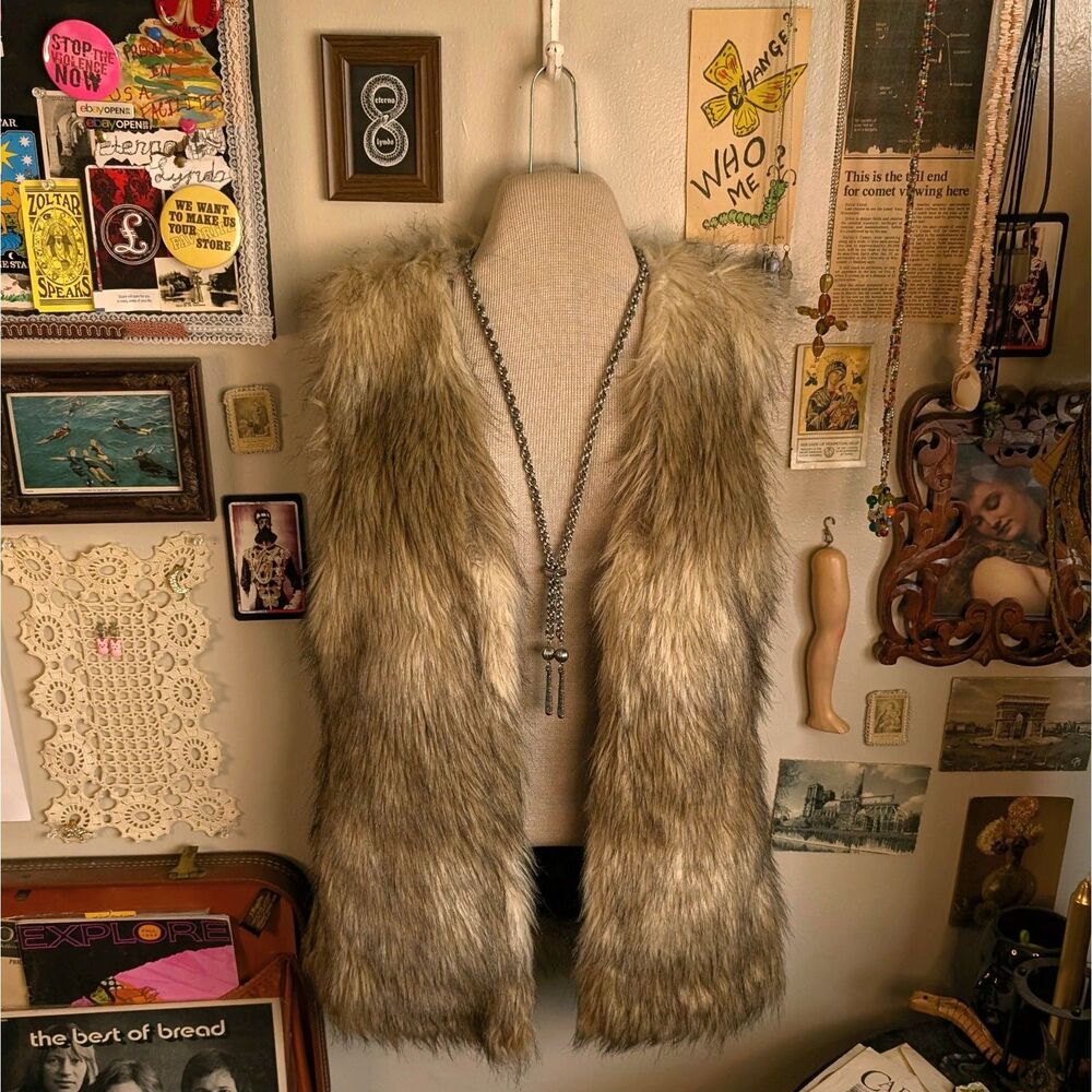 Vintage Open Faux Fur Vest Women's XS/Small Tan Brown